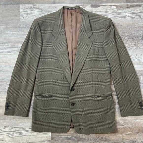 Giorgio Armani Le Collezioni Mens Blazer Jacket Green Check Pure New Wool 39R - Picture 1 of 8